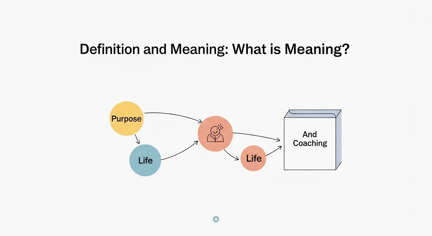 Explicación visual de qué significa y qué quiere decir Significado, con diagramas conectando conceptos como propósito, vida y coaching