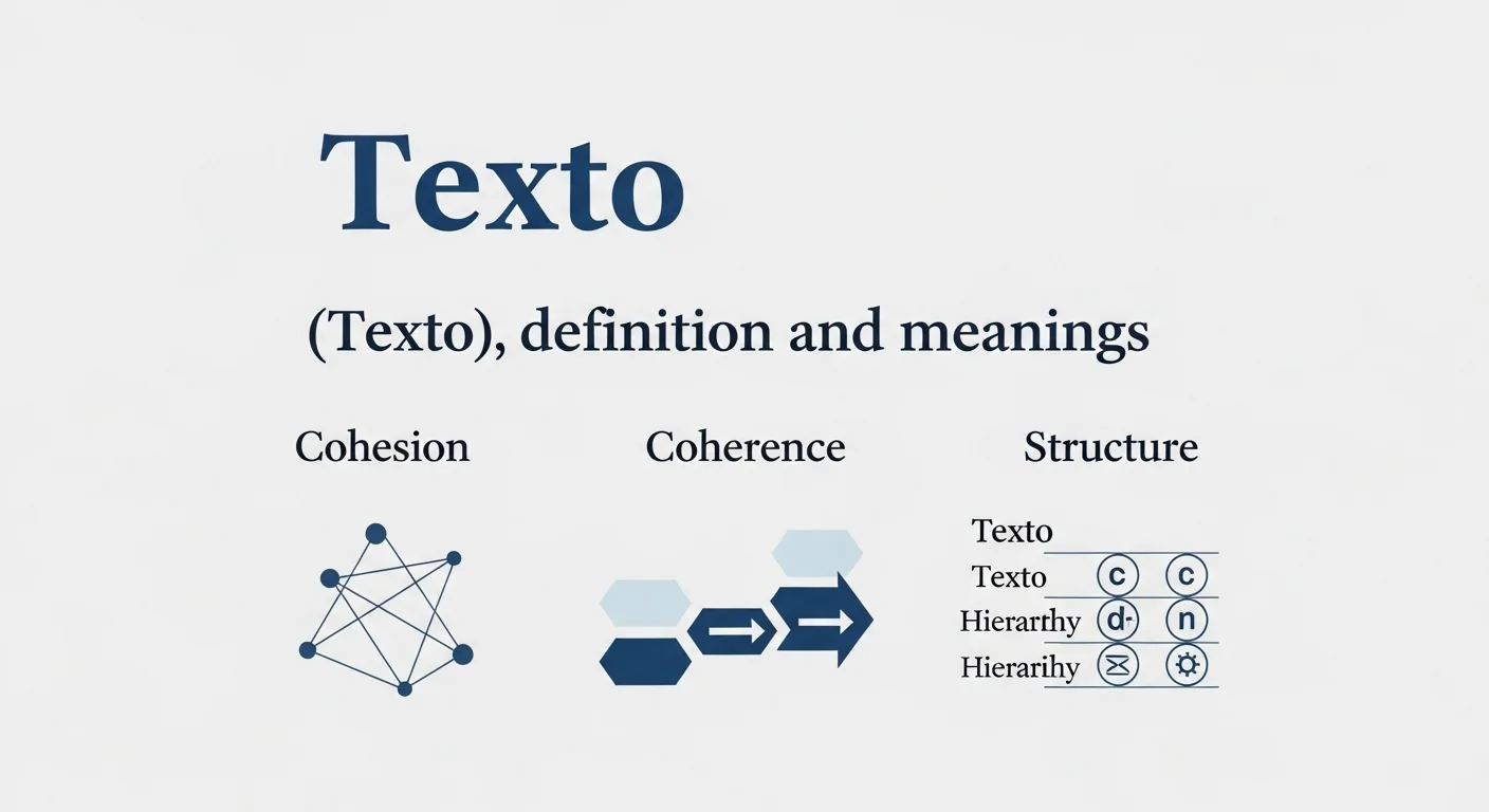 Imagen que muestra la definición y significado de Texto, con palabras clave como cohesión, coherencia y estructura.