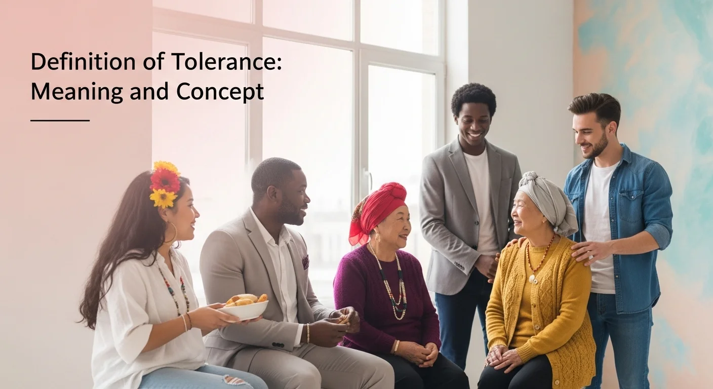 Explicación visual de qué significa y qué quiere decir Tolerancia, mostrando personas de diversas culturas conviviendo en armonía.