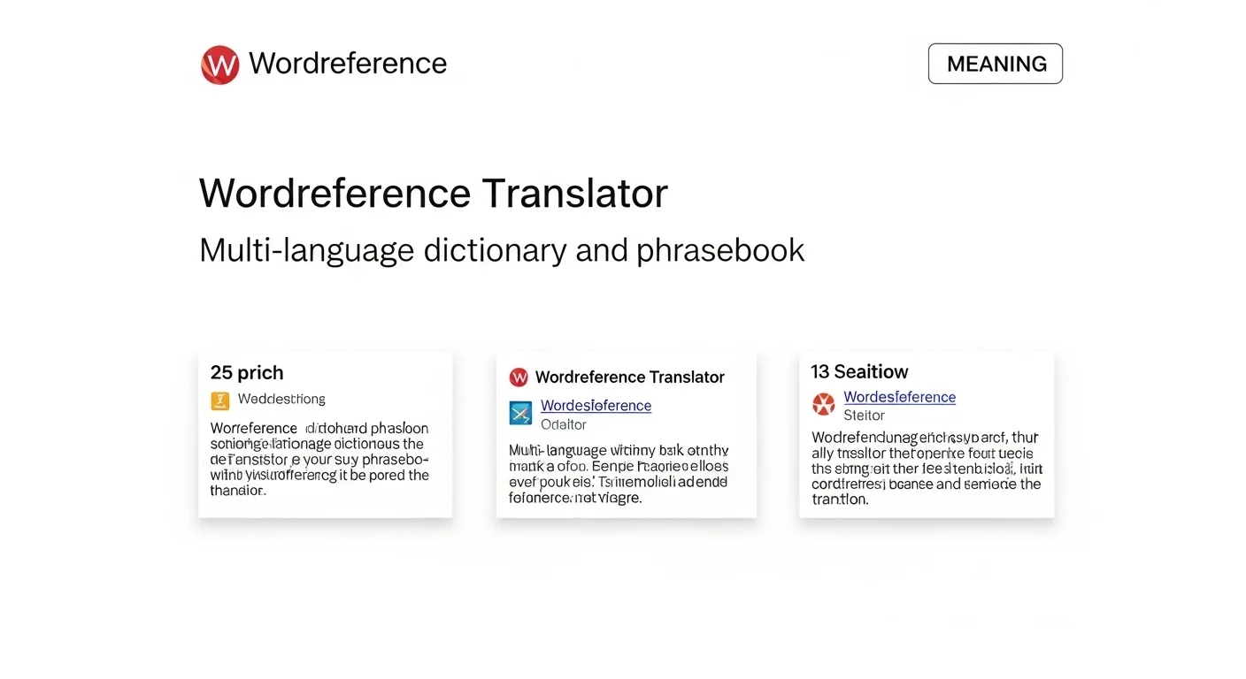 Imagen que muestra la definición y significado de Traductor Wordreference con su logo y ejemplos de búsqueda.