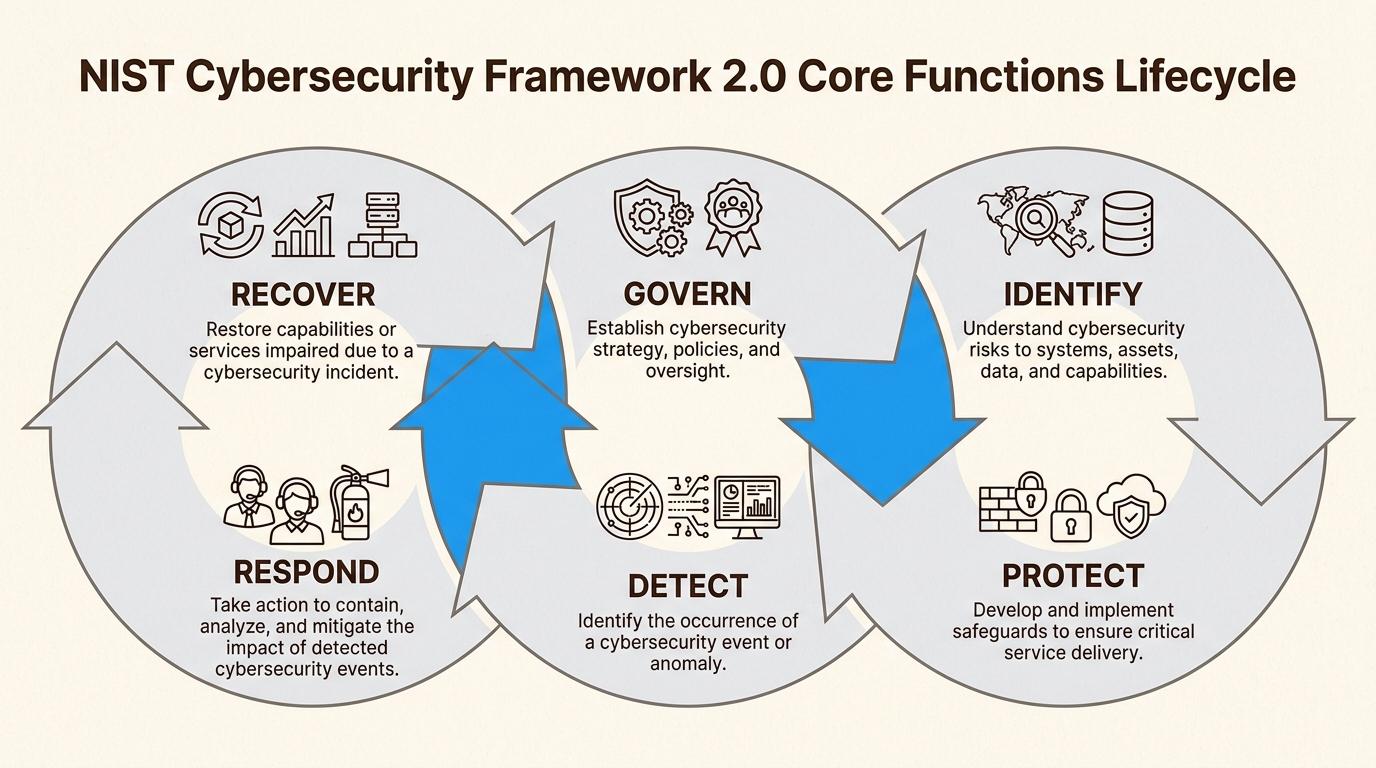 The NIST CSF 2.0 provides a structured, six-function framework for managing cybersecurity risk. cyber resilience