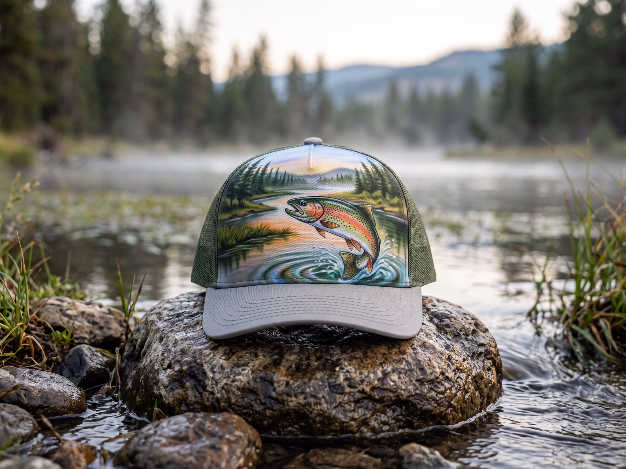 Henry's Fork Rainbow trout Trucker — a trucker hat by Dekasso