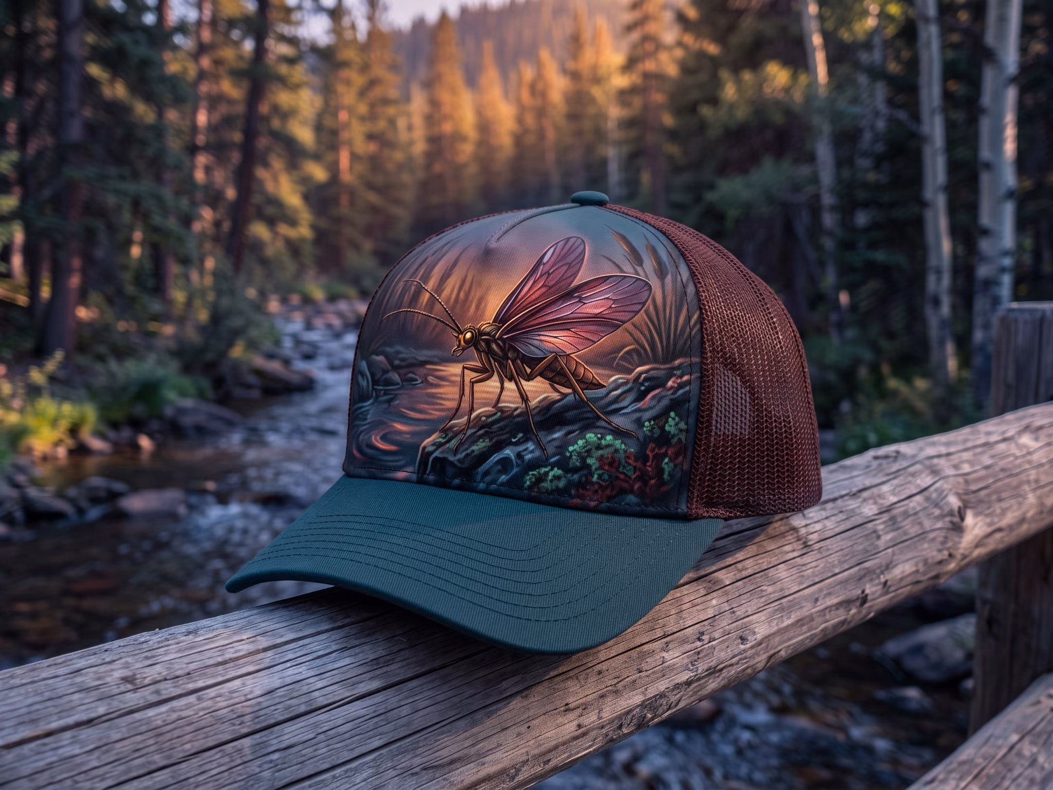 Twilight River Mayfly — a trucker hat by Dekasso
