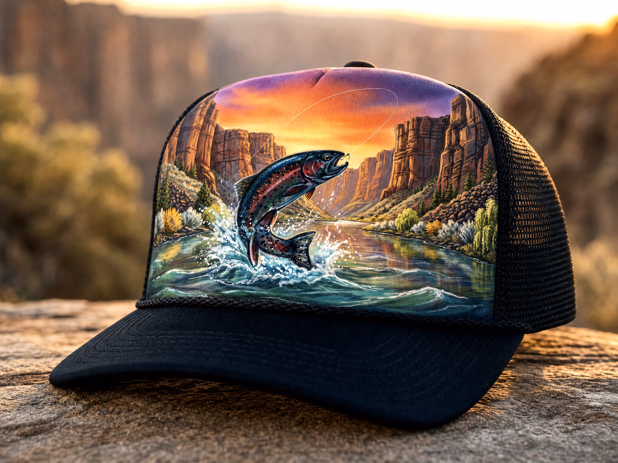 Sunset Canyon Leap — a trucker hat by Dekasso