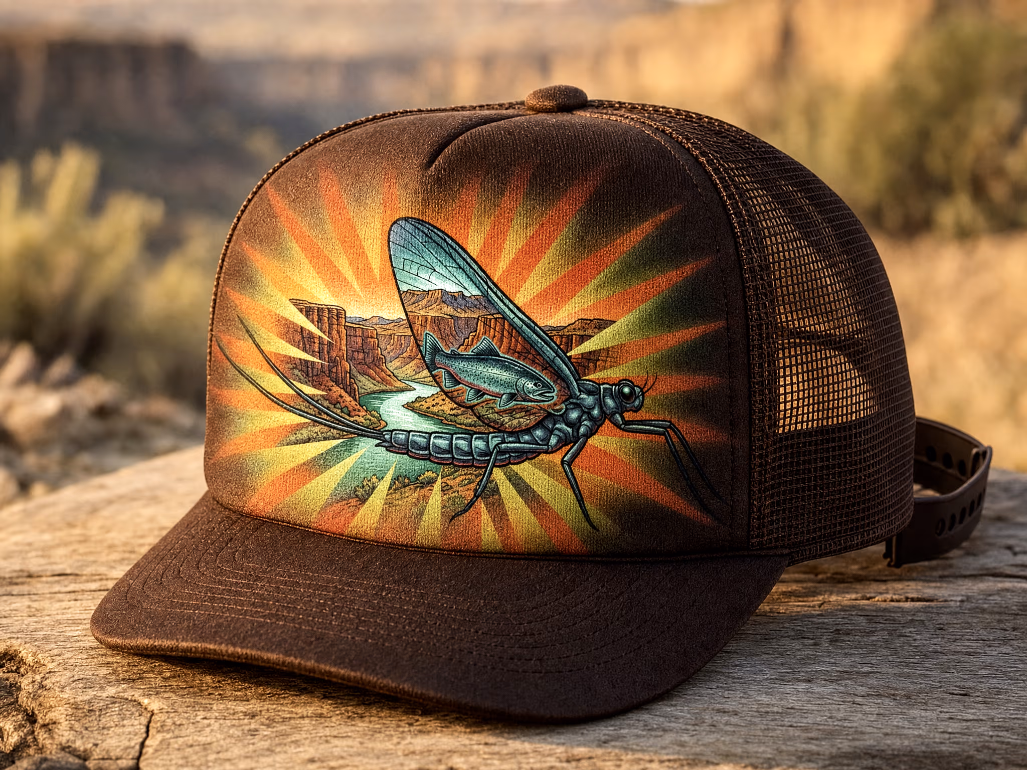 Canyon Hatch Sunburst — a trucker hat by Dekasso