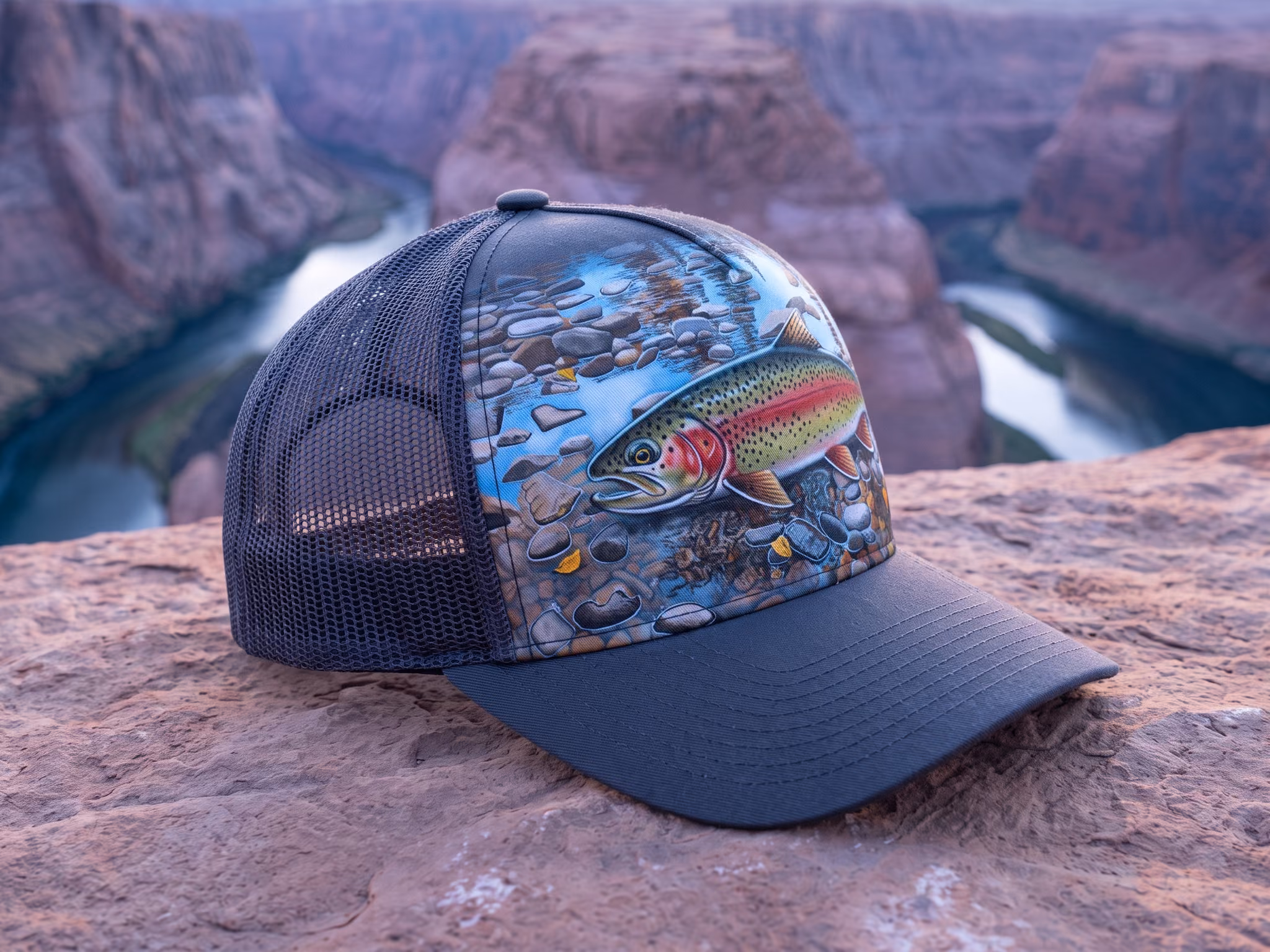 Rainbow Trout Stream — a trucker hat by Dekasso