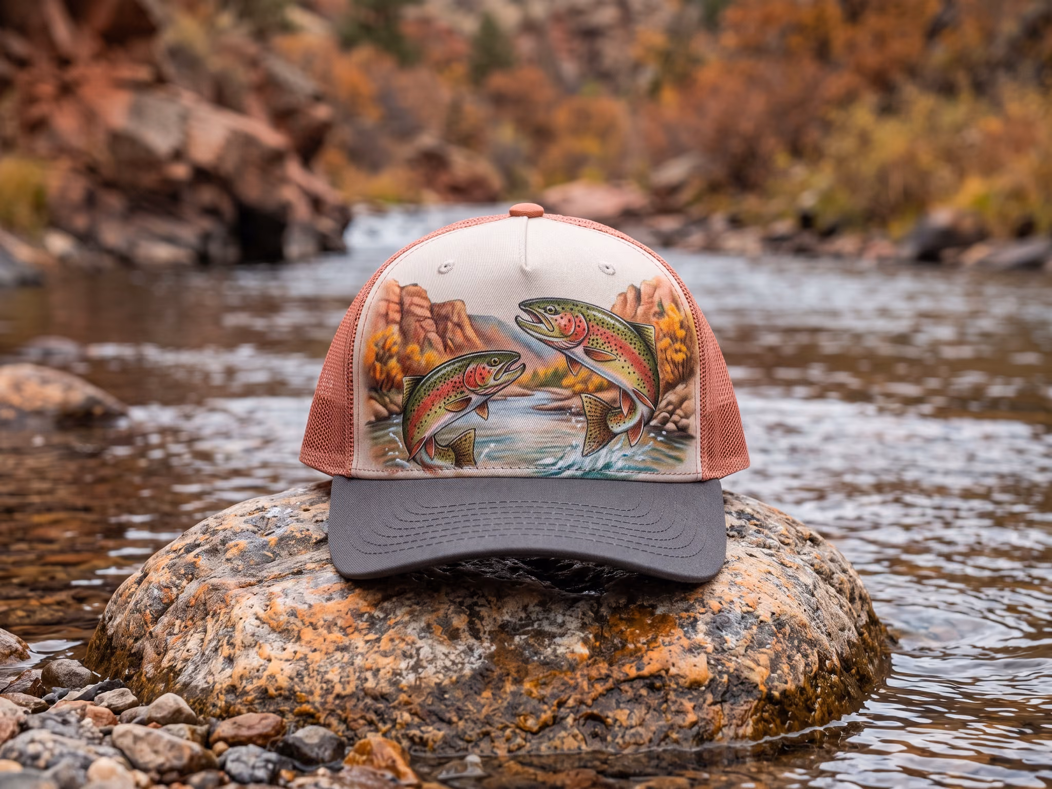 Frying Pan Rainbow trout Trucker — a trucker hat by John Derek Leavitt