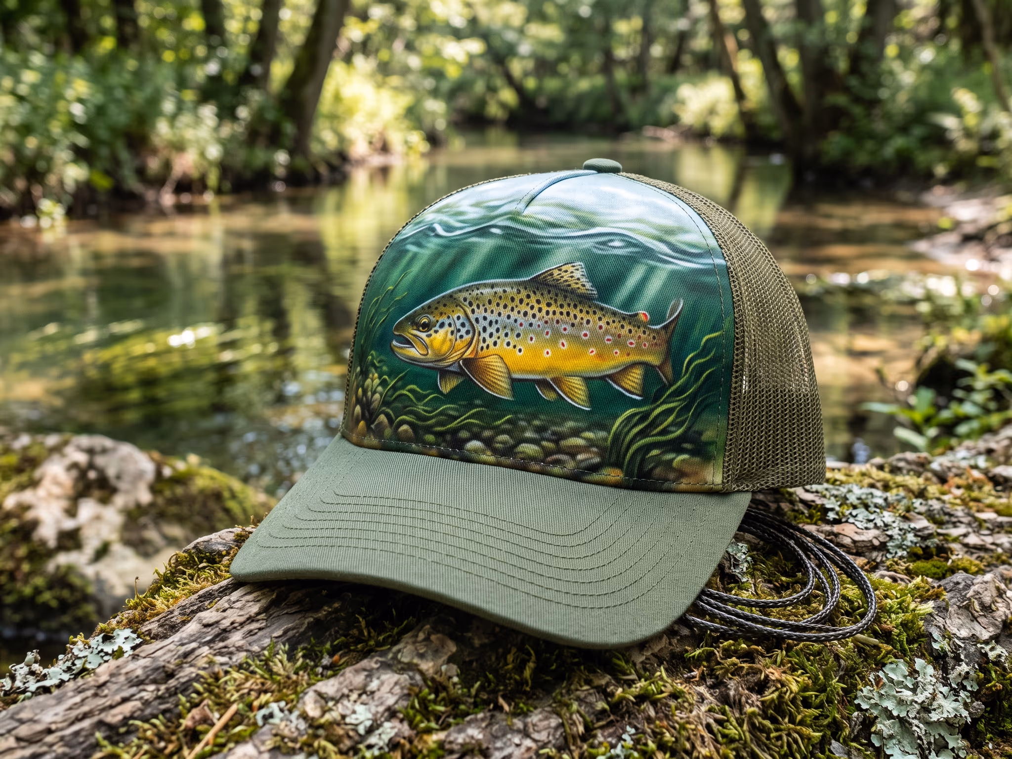 Submerged Brown Trout — a trucker hat by Dekasso