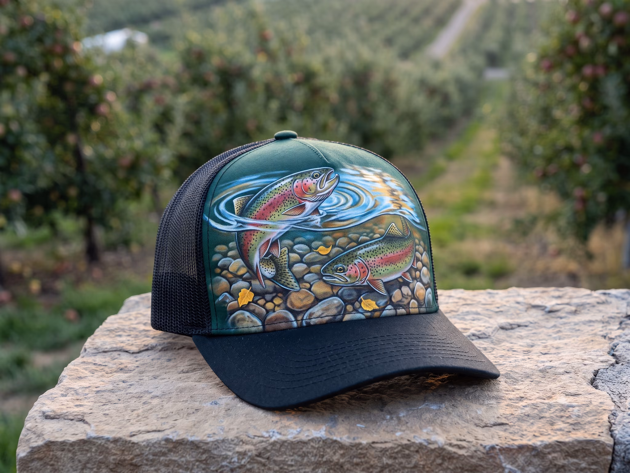 Rainbow Trout Stream — a trucker hat by Dekasso