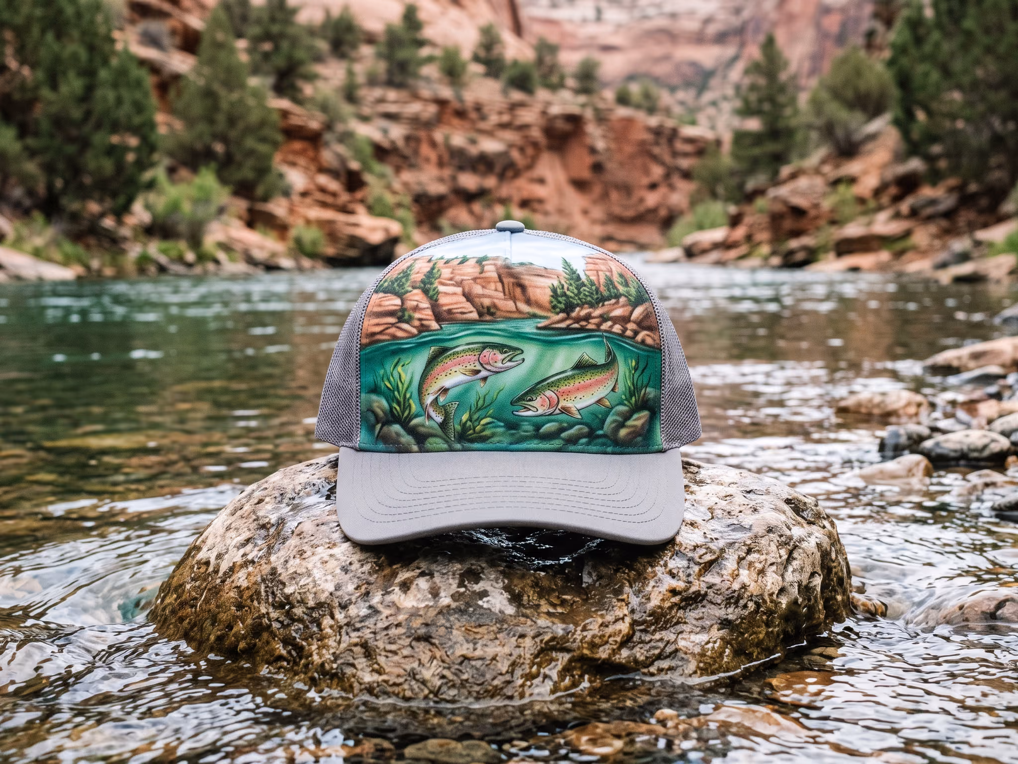 Green Rainbow trout Trucker — a trucker hat by John Derek Leavitt