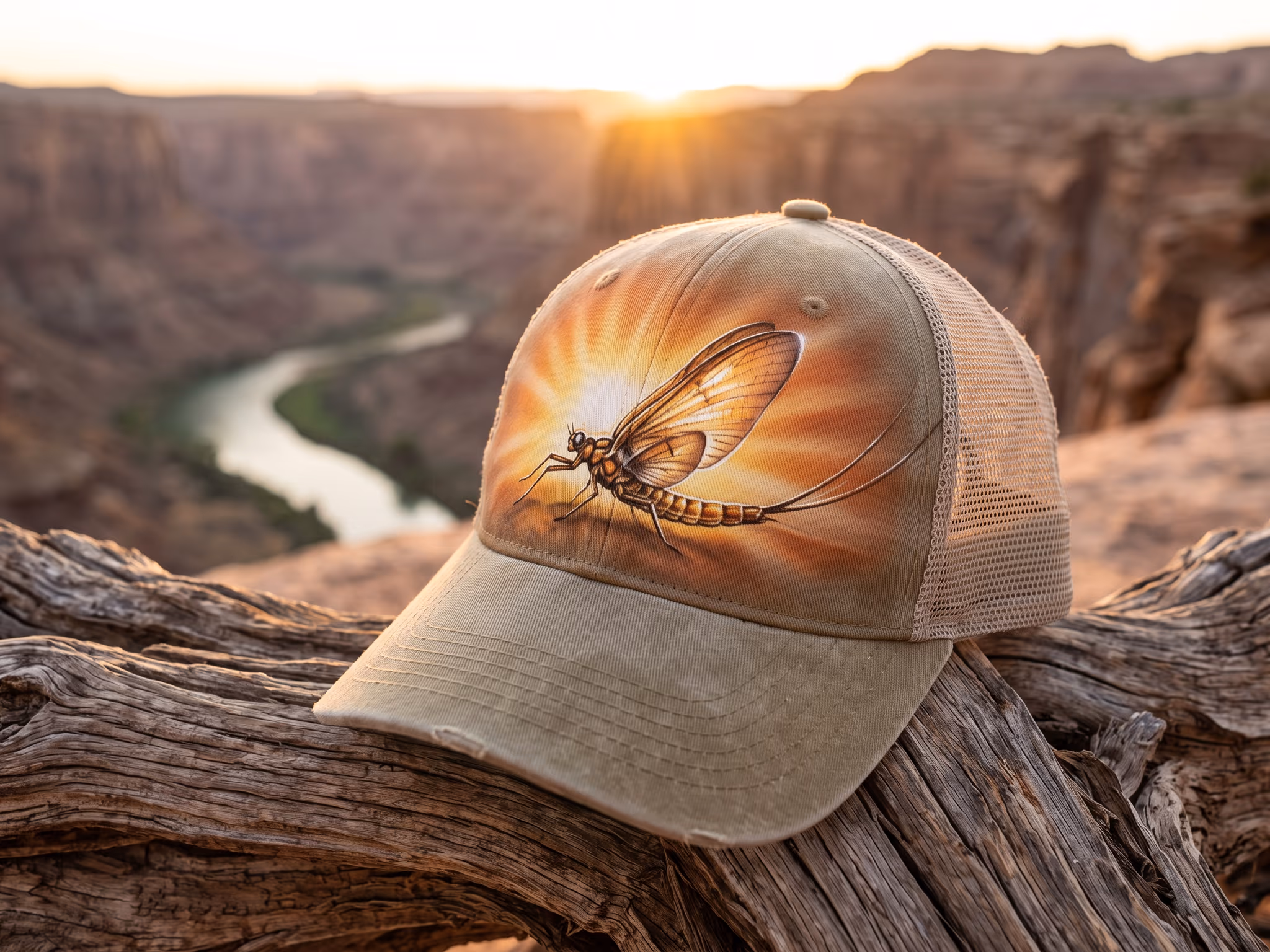 Sunburst Mayfly Dun — a trucker hat by Dekasso