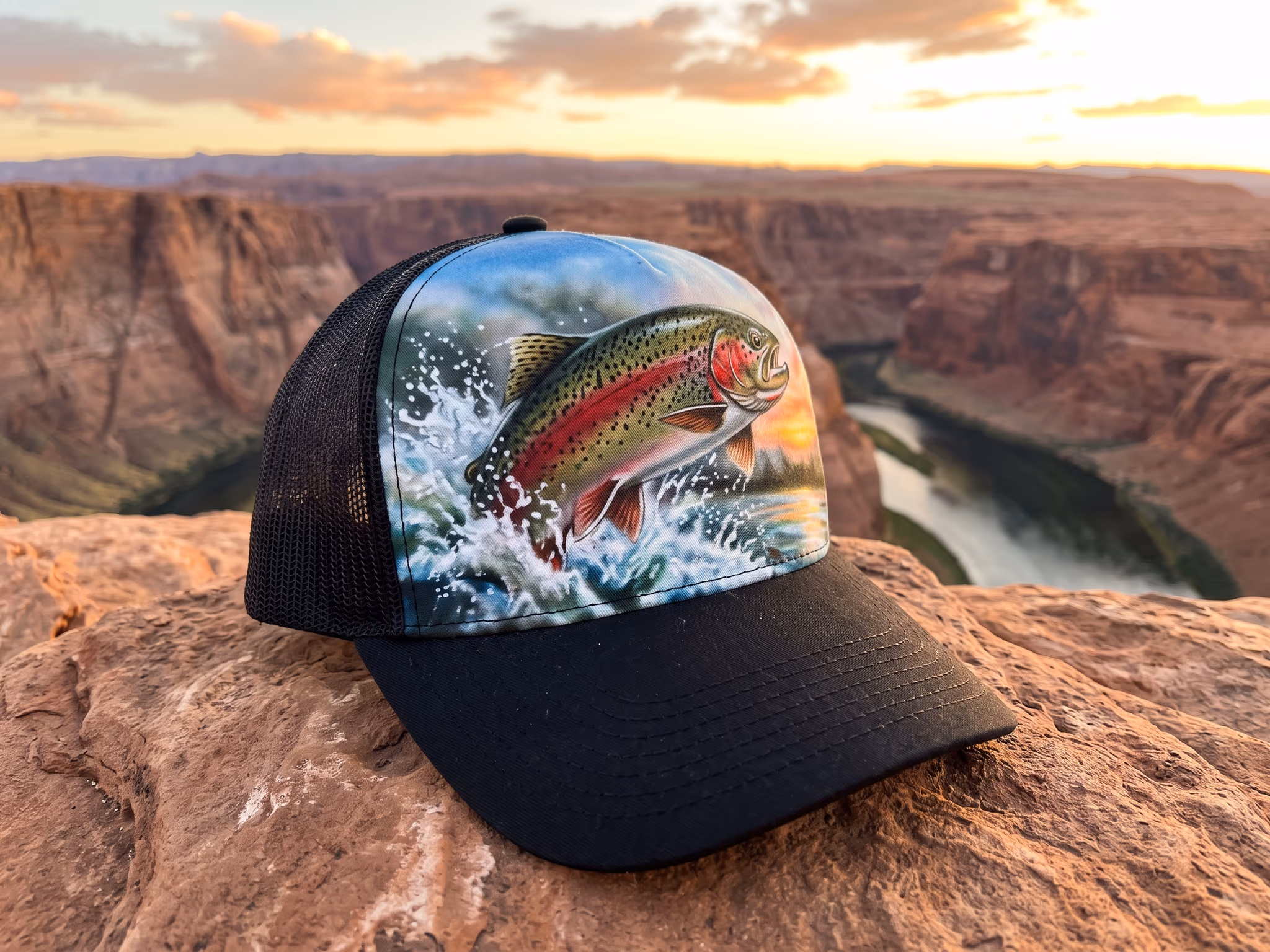Sunrise Breach Rainbow — a trucker hat by Dekasso