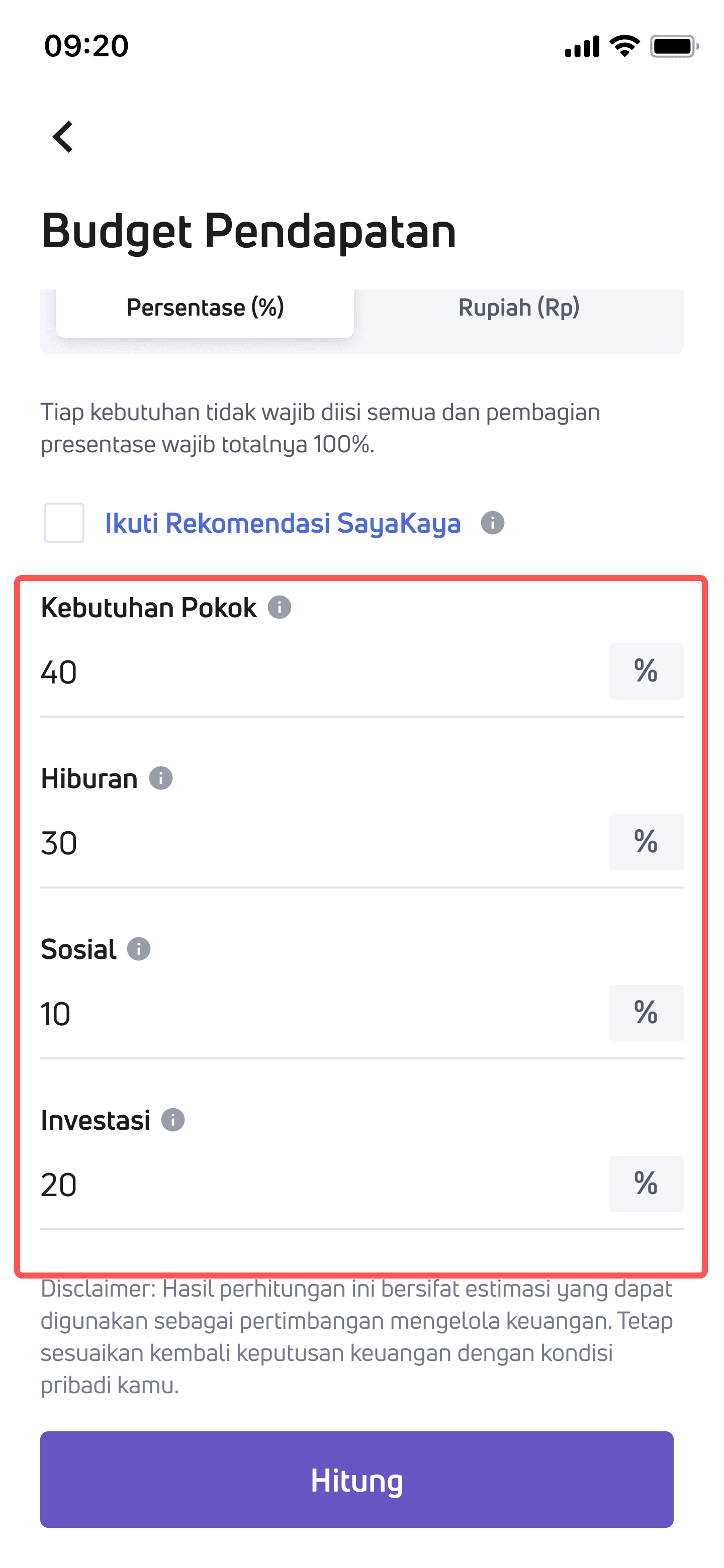 Pembagian Persentase Pengeluaran