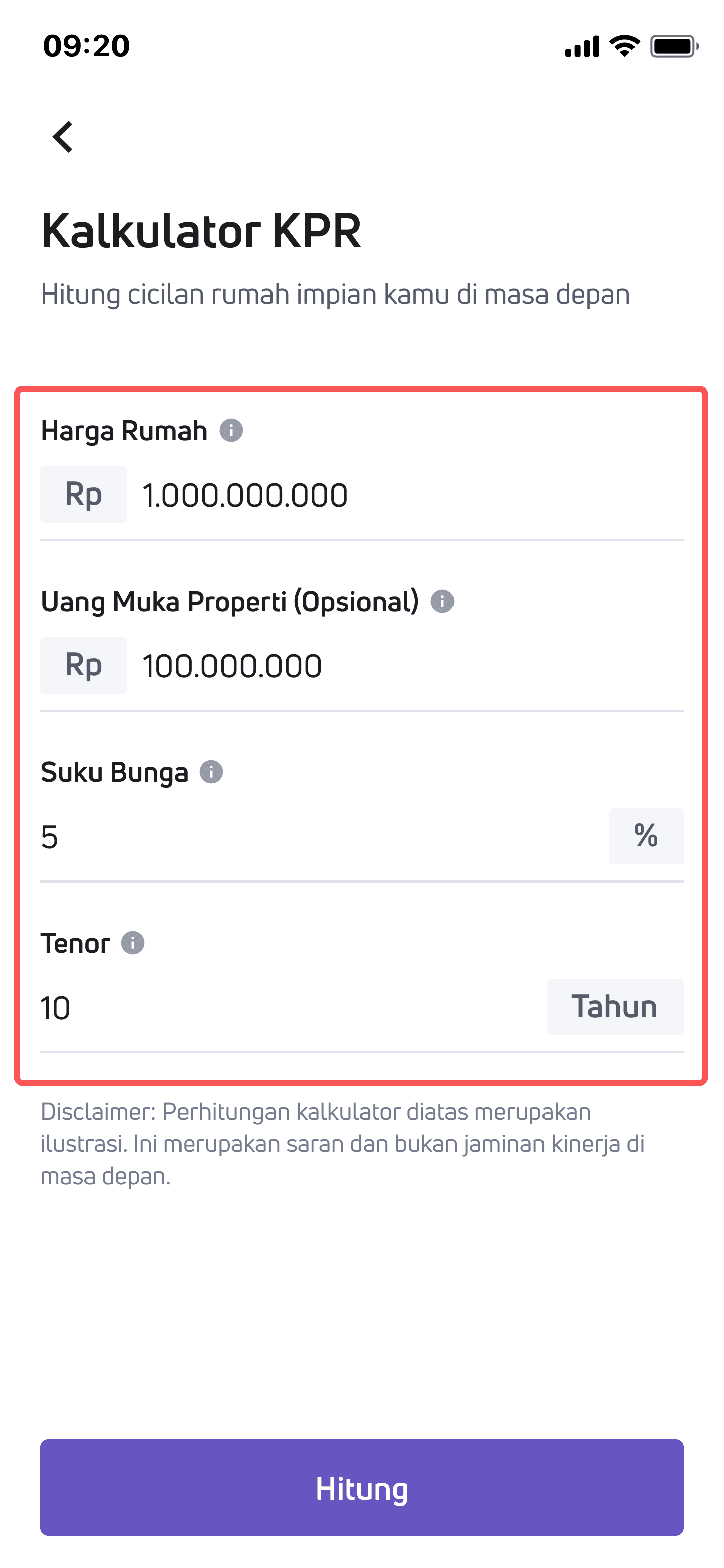 Input Data Kalkulator KPR