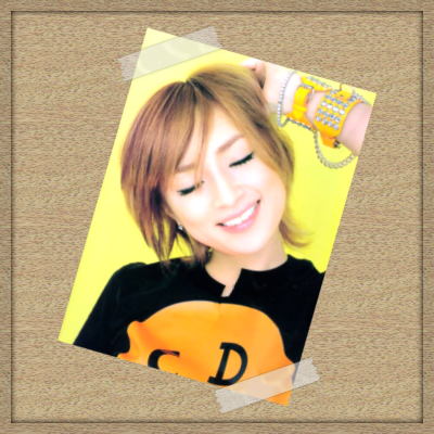 A photo of Ayumi Hamasaki taped to some wood board, demonstrating a possible outcome in GIMP