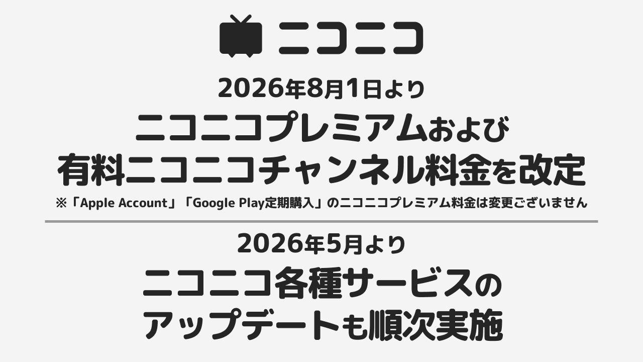 ニコニコプレミアム」「有料ニコニコチャンネル」 の価格改定と
