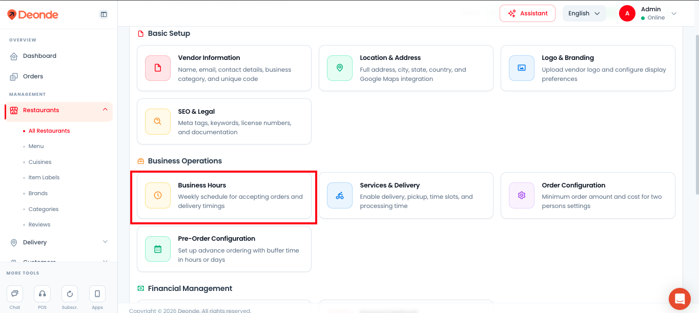 How to set vendor operating hours | Deonde Help Center
