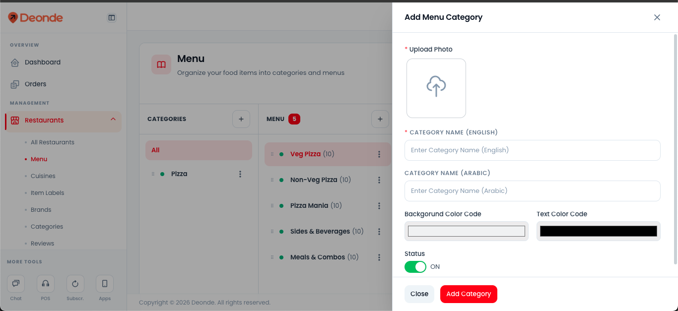 How to create menu categories | Deonde Help Center