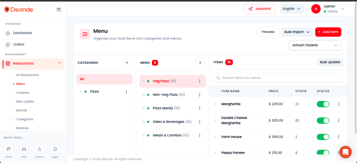 How to create menu categories | Deonde Help Center