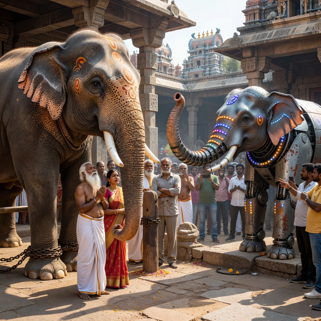 In Some Indian Temples, Robotic Elephants Draw Crowds and Controversy
