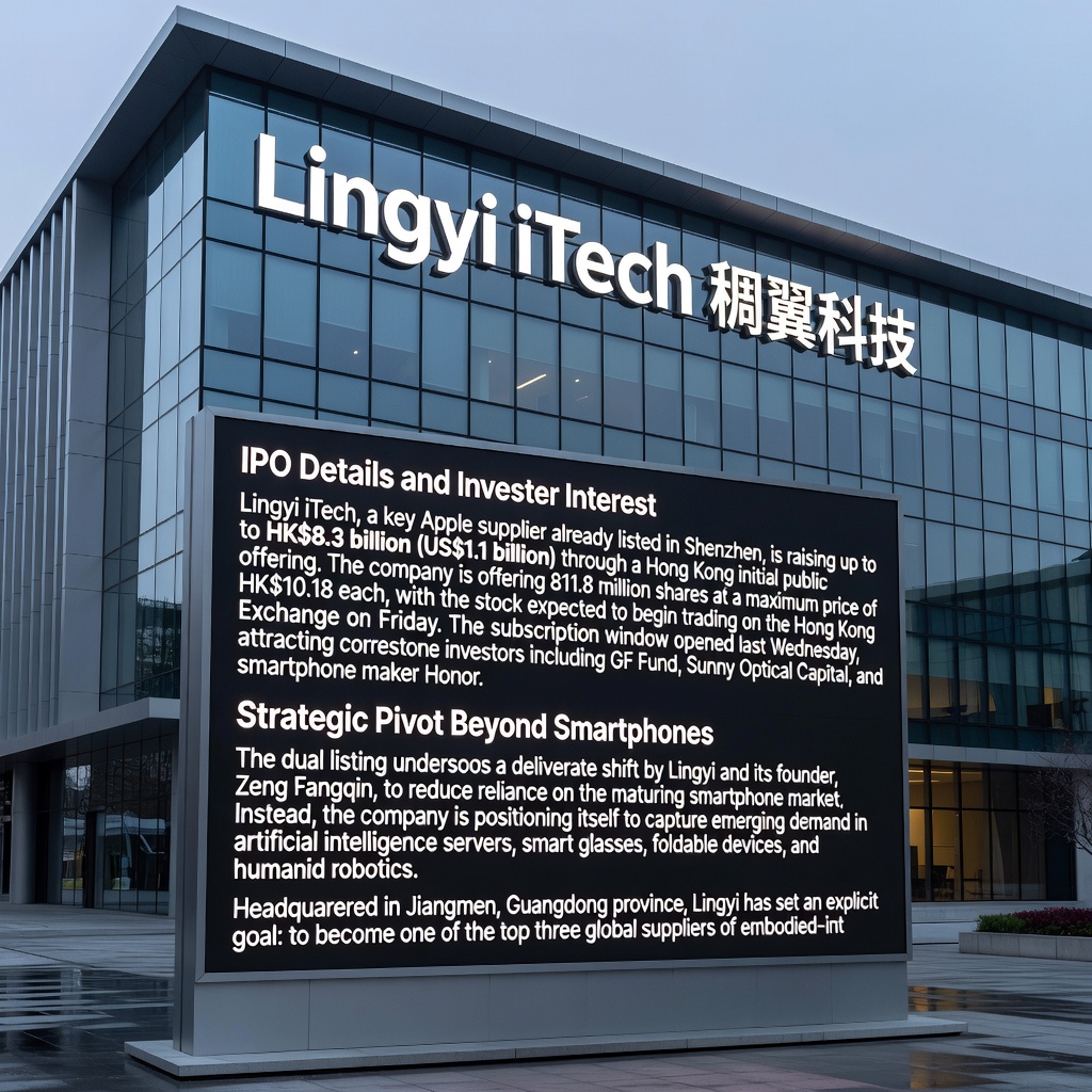 Apple Supplier Lingyi iTech Targets US$1.1 Billion Hong Kong IPO to Fuel AI and Robotics Ambitions