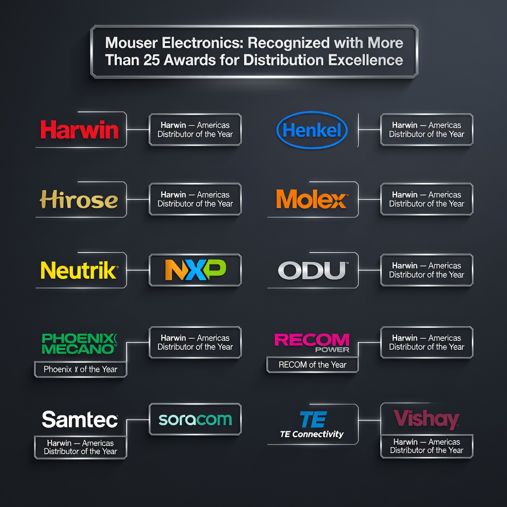 Mouser Electronics Honored with Over 25 Distribution Awards from Manufacturing Partners