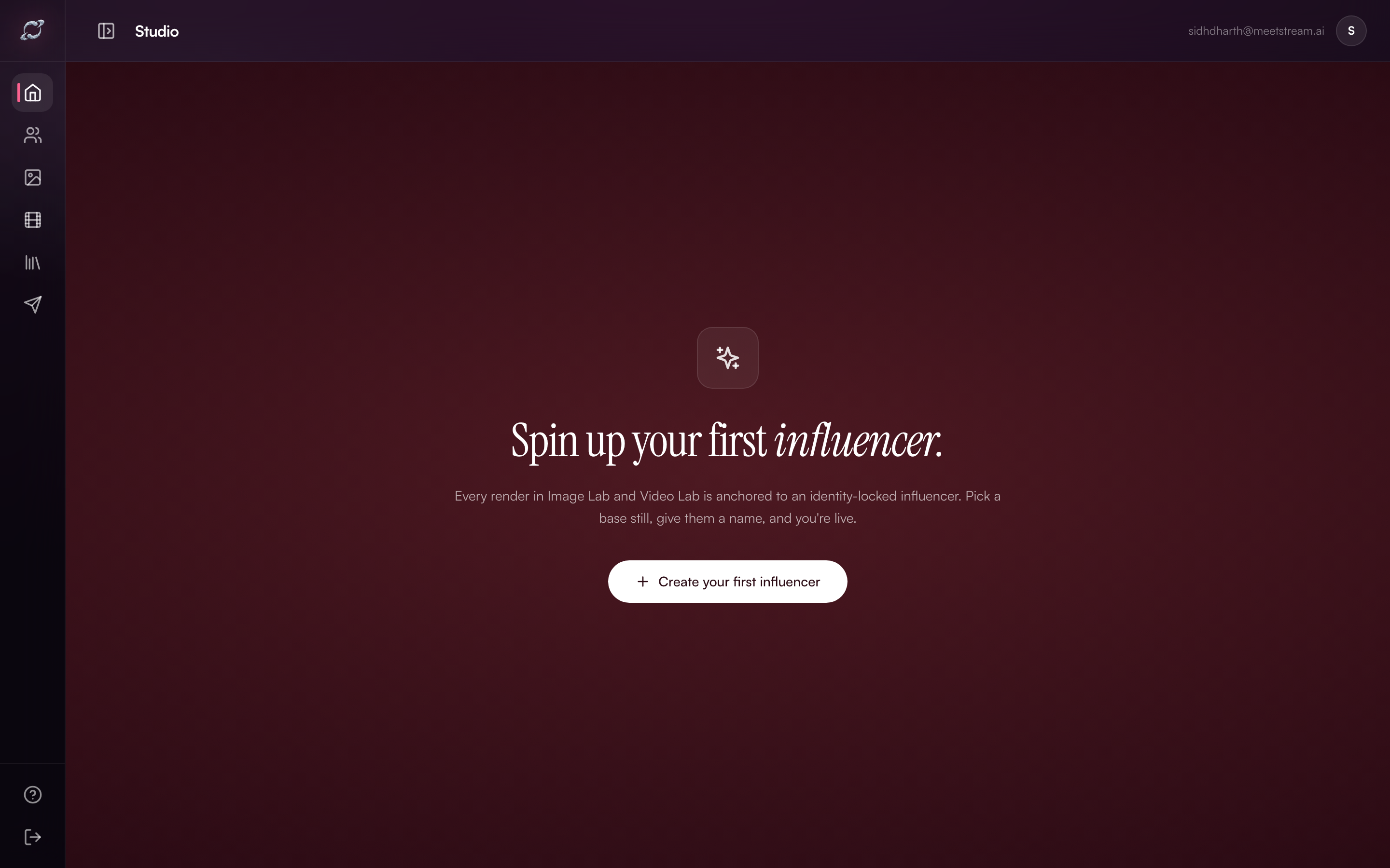 DesiCMO Studio — dashboard showing the identity-locked influencer system