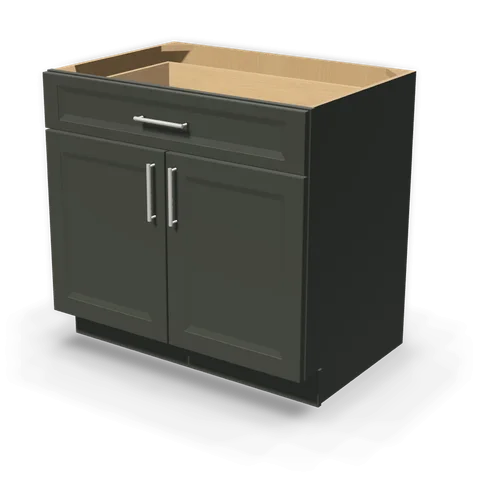 B36 cabinet in Bevel Green, angle view