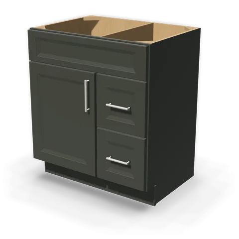 VSD3021R cabinet in Bevel Green, angle view