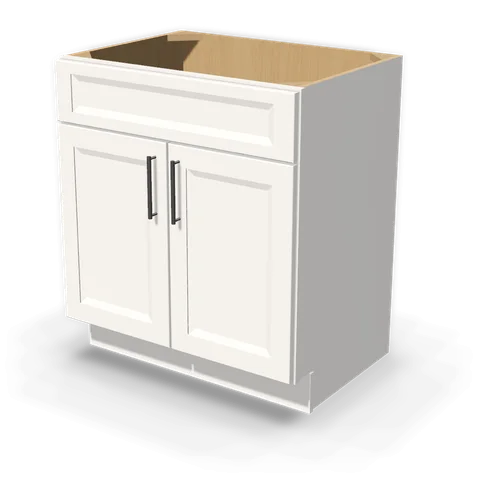 VSB3021 cabinet in Bevel White, angle view