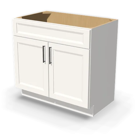 VSB3621 cabinet in Bevel White, angle view