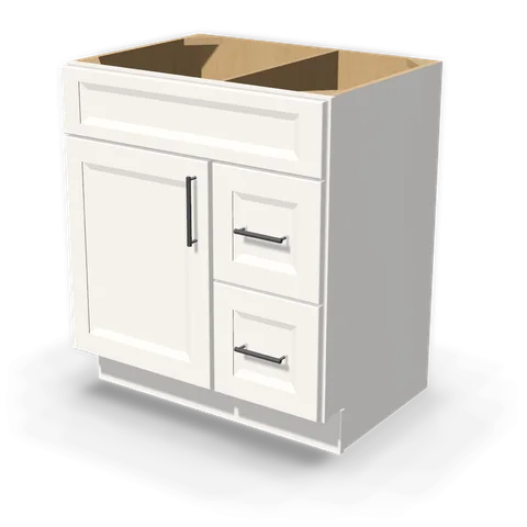 VSD3021R cabinet in Bevel White, angle view
