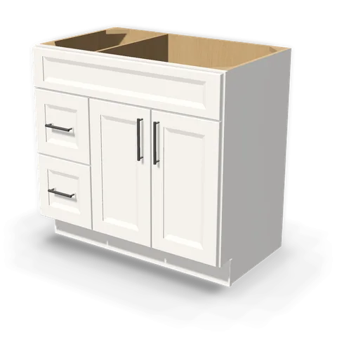 VSD3621L cabinet in Bevel White, angle view