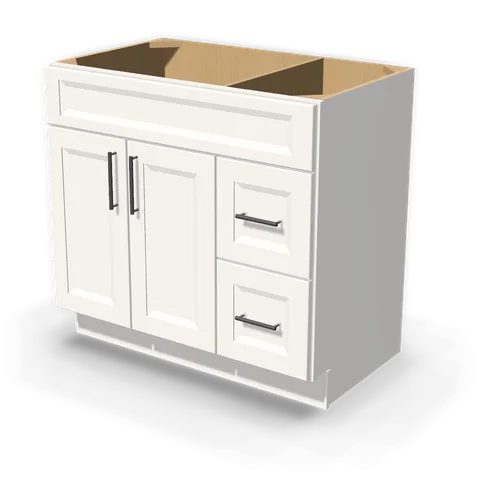 VSD3621R cabinet in Bevel White, angle view