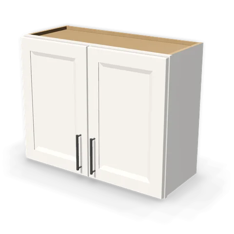 W3024 cabinet in Bevel White, angle view