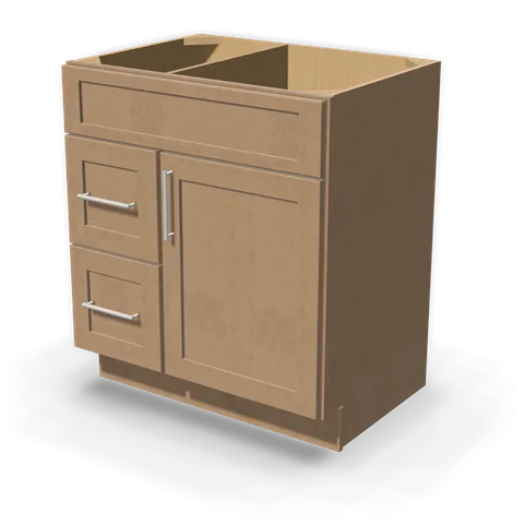 VSD3021L cabinet in Shaker Driftwood, angle view