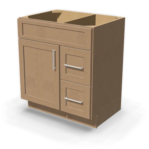 VSD3021R cabinet in Shaker Driftwood, angle view