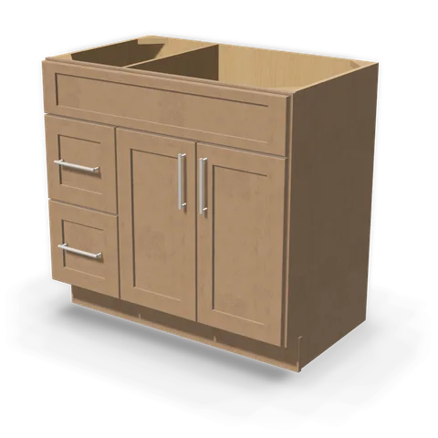 VSD3621L cabinet in Shaker Driftwood, angle view