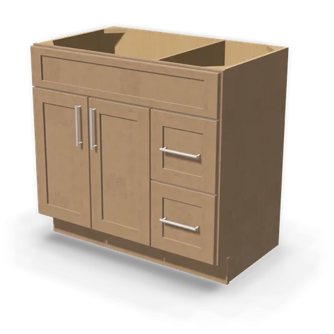 VSD3621R cabinet in Shaker Driftwood, angle view