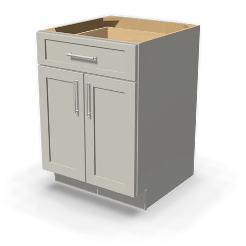 B24 cabinet in Shaker Light Gray, angle view
