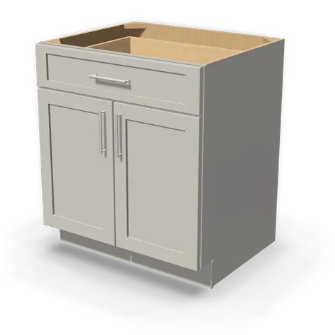 B30 cabinet in Shaker Light Gray, angle view