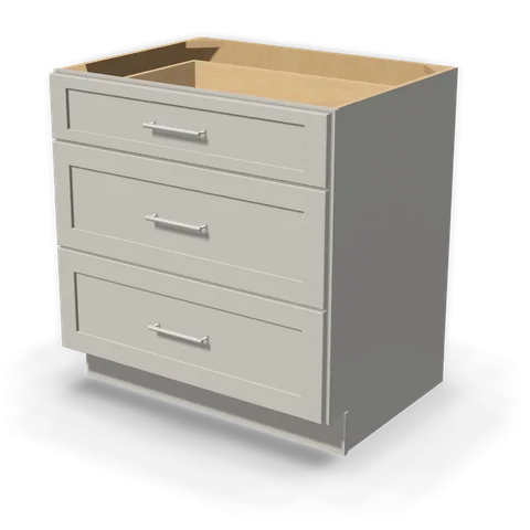 DB33 cabinet in Shaker Light Gray, angle view