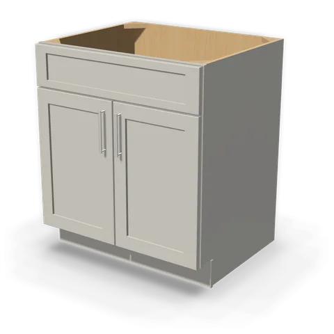 SB30 cabinet in Shaker Light Gray, angle view