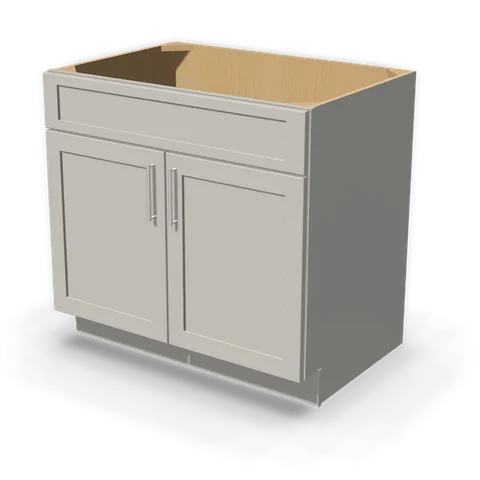 SB36 cabinet in Shaker Light Gray, angle view