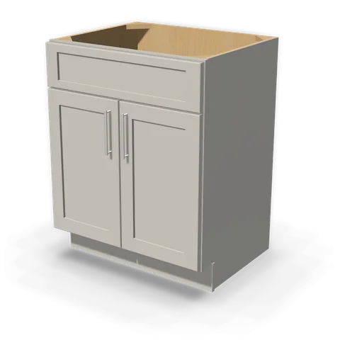 VSB2721 cabinet in Shaker Light Gray, angle view