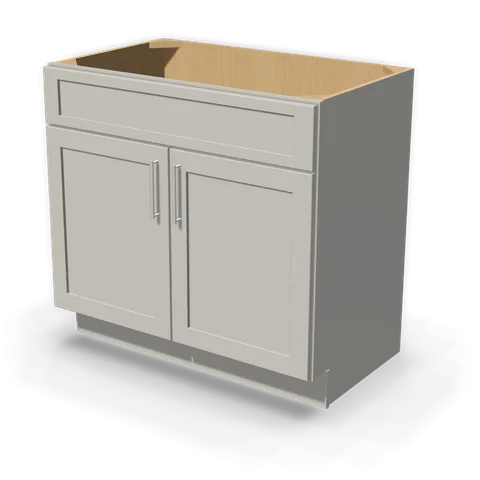 VSB3621 cabinet in Shaker Light Gray, angle view