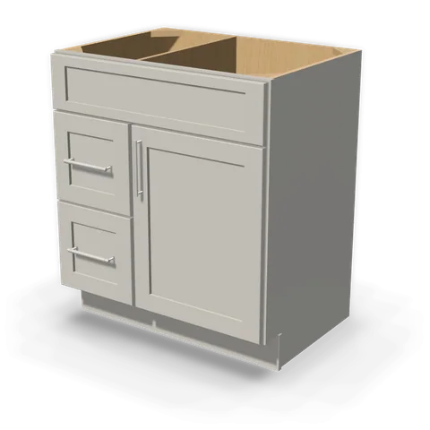 VSD3021L cabinet in Shaker Light Gray, angle view