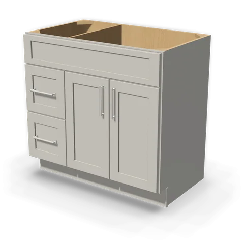VSD3621L cabinet in Shaker Light Gray, angle view