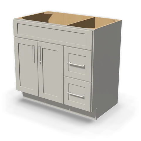 VSD3621R cabinet in Shaker Light Gray, angle view