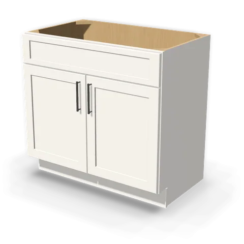 VSB3621 cabinet in Shaker White, angle view